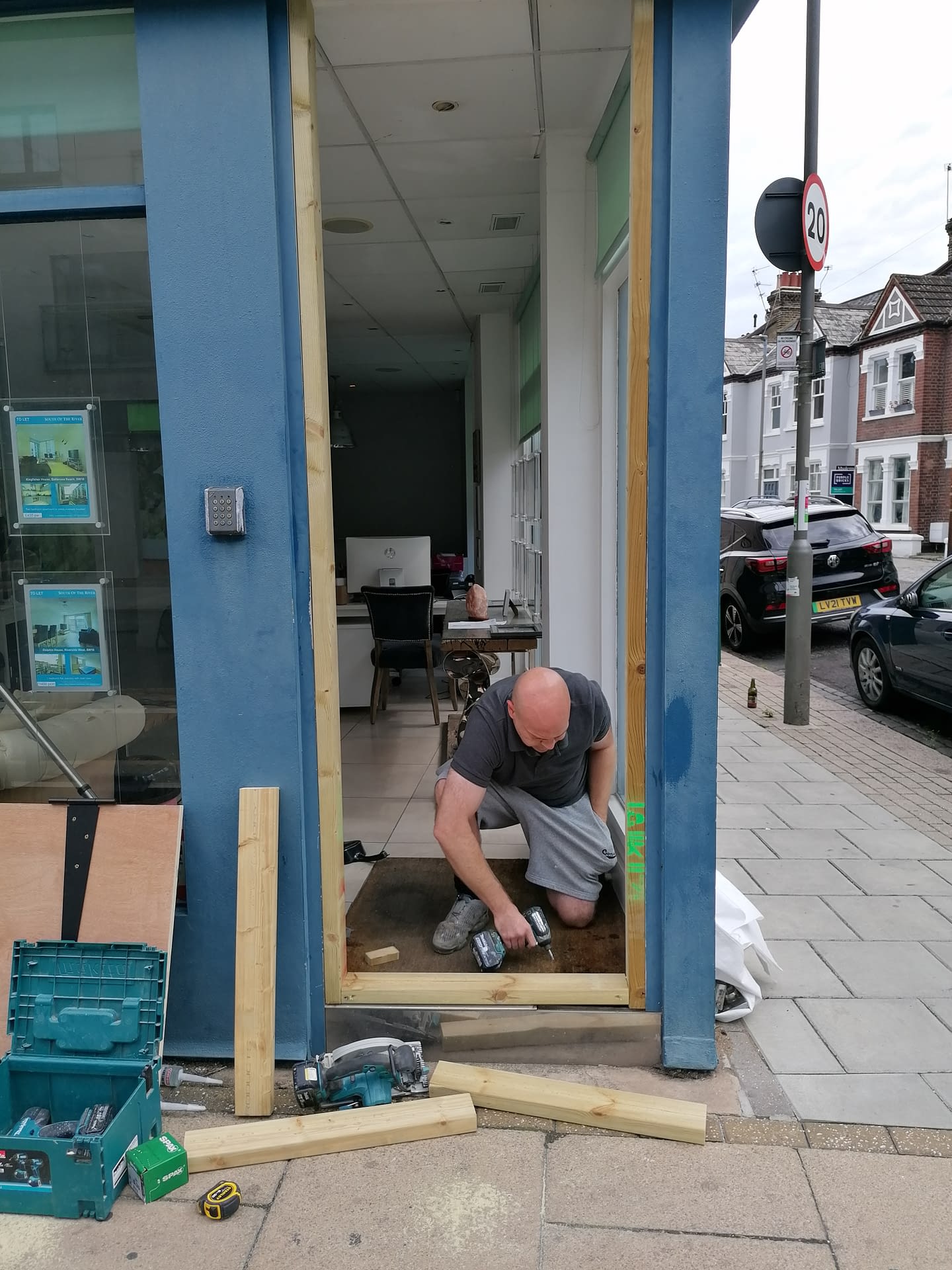 Commercial door frame boarding and securing after a break-in